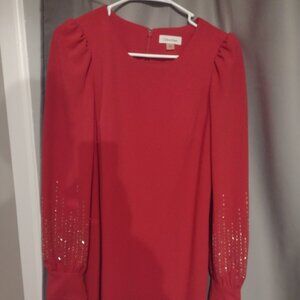 Calvin Klein size 8 small red stretch crepe embellished puff sive formal dress